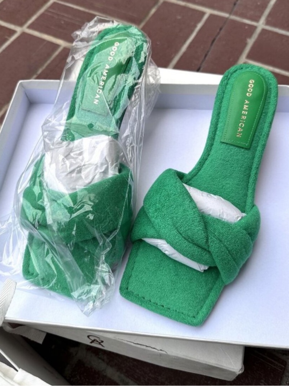 Good American Green Slide Mules
